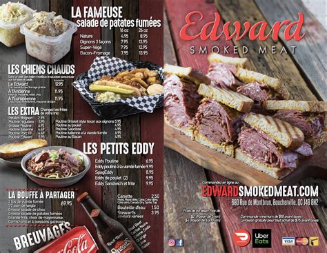 Menu au Edward Smoked Meat restaurant, Boucherville